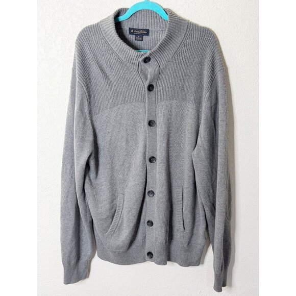 Brooks Brothers Cashmere Cotton Cardigan Sweater Mens XL Gray Button Up Long Sle - Picture 1 of 10